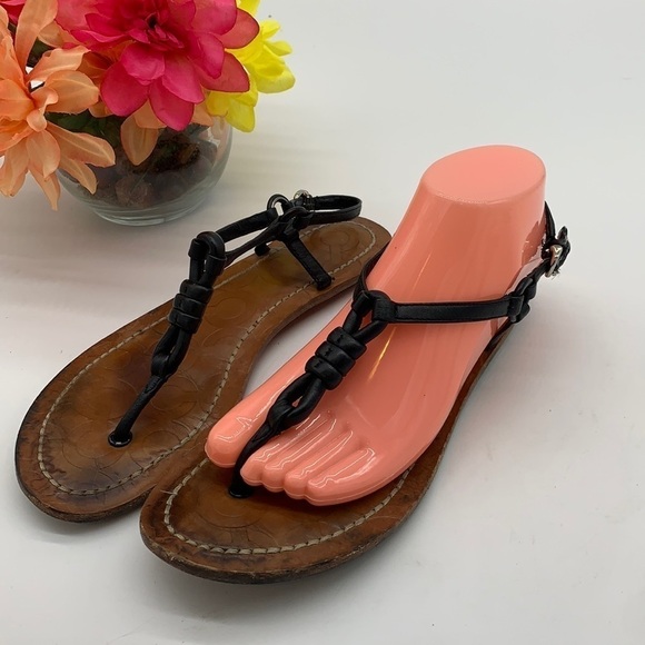 Coach Black Leather thong sandals - Sz 8.5. FFT0508C - Picture 1 of 7